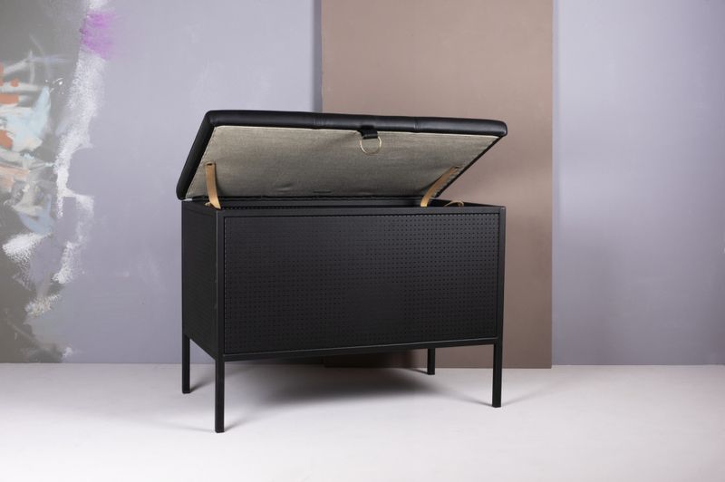 Maze Frank the Storage bench, Black Black leather Svart