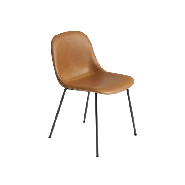 Muuto Tube Base Black Fiber Sidechair Cognac Leather Spisestol