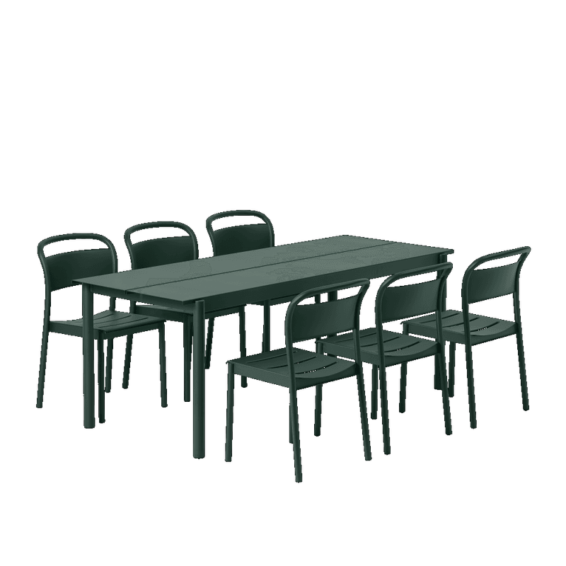 Muuto Spisegruppe Linear Steel Dark Green Table 200 cm 6 x linear steel sidechair, grønn Hagemøbel utemøbel
