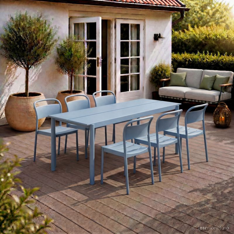 Muuto Spisegruppe Linear Steel Pale Blue Table 200 cm 6 x linear steel sidechair, Blå Hagemøbel utemøbel